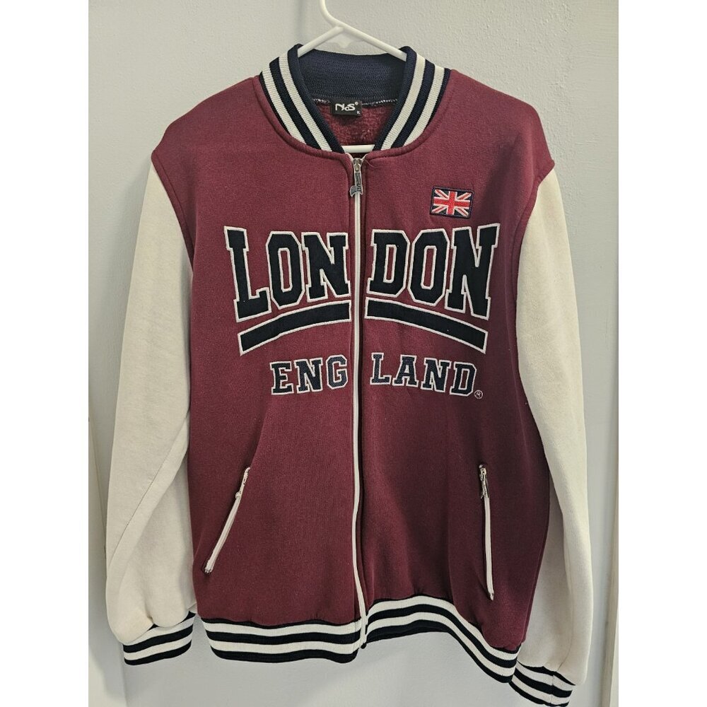 London England Varsity Full Zip Jacket (from UK) Size XL - Burgundy & Off White